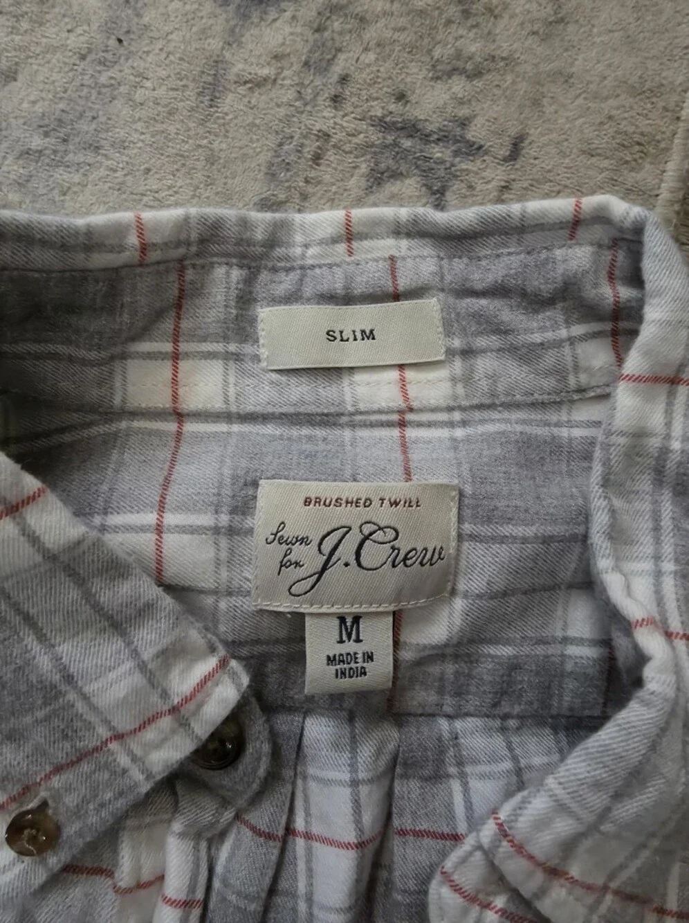 J. Crew Light Gray Plaid Button-Down Shirt with Red & Blue Accents
